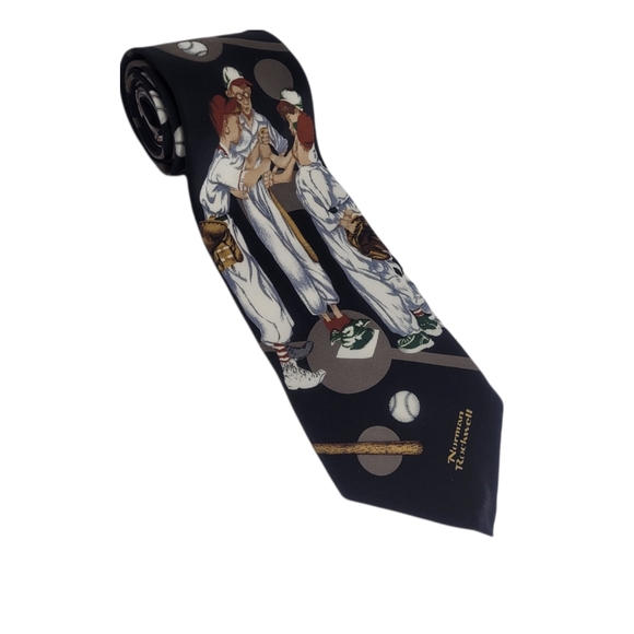 Vintage Other - VINTAGE 90s Norman Rockwell four sporting boys baseball 1951 silk tie